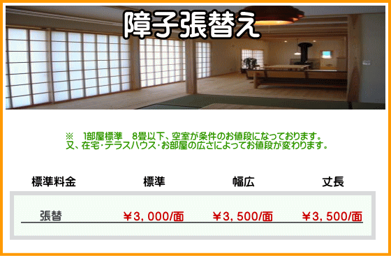 障子張り替え料金表